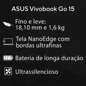 Notebook ASUS Vivobook Go 15, Intel Celeron Dual Core N4500, 4GB RAM, 128GB EMMC, Windows 11 Home, Tela 15.6" Led, Star Black - E510KA-BR808WS - Imagem 2