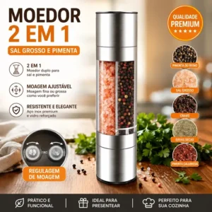 Kit 2 Moedor De Pimenta Sal Grosso Tempero 2 Em 1 Inox - Imagem 2