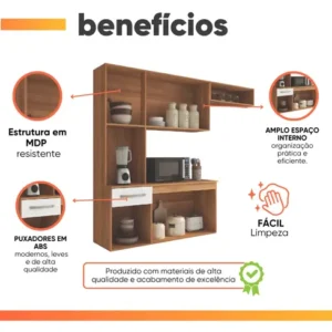 Armário De Cozinha Completa Suspenso Belíssima Freijó Branco - Imagem 4