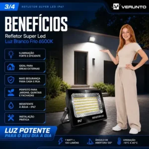 Kit 2 Refletor Super Led 400w Ip67 Holofote Bivolt Prova D'água Branco Frio 6500k Preto - Imagem 3