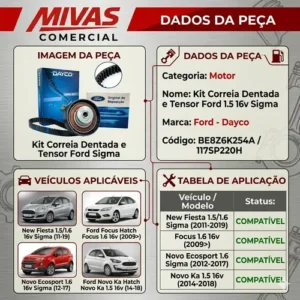Kit Correia Dentada E Tensor New Fiesta Ka Sigma 1.5/1.6 16v - Imagem 3