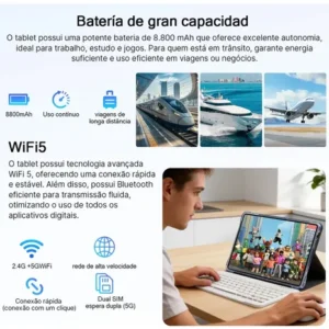 Tablet A9 tab Android 15 Tablets 11.6”HD 16Gb Ram+512gb Tf 1Tb,5g Wifi,8800mAh,Octa-core,MTK6799,Parental Control,Bt5.3,Tablet Certificado Gms,Teclado de Conexão Inteligente+Mouse Bluetooth Lilás - Imagem 6