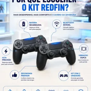 Kit 2 Controle Para Ps4 Sem Fio Redfin Para Ps4 Pc Bluetooth Touchpad Vibração Dupla Joystick Compatível PS4 Videogame TV PC Celular Android Manete Smart TV Headset - Redfin - Imagem 4
