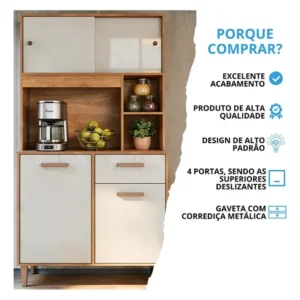 Armário De Cozinha Completa Compacta Dália 5 Portas 1 Gaveta Com Balcão Paneleiro Blue Moby - Imagem 4