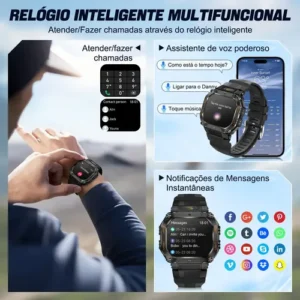 Smartwatch Relógio Inteligente Gps Chamadas Bluetooth Novante Masculino Feminino Moda Esportivo Digital Preto Ipx8 Água Tela Hd 1.83 480mah Android Ios Notificações Instantâneas Com Lanterna Bússola - Imagem 4