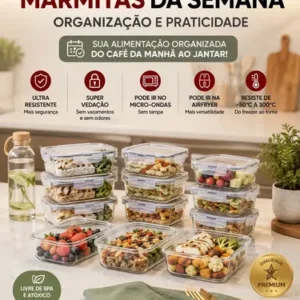 Kit 10 Potes Herméticos Vidro 640ml Starhouse Marmita Forno Micro-ondas Airfryer com 4 travas de super vedação - Imagem 6