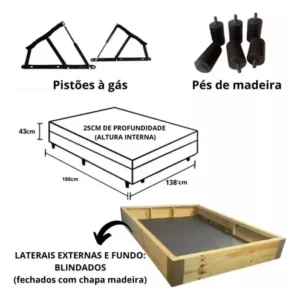 Cama Box Baú Casal - 1,38 X 1,88 - Exclusive / Reforçada - Imagem 8