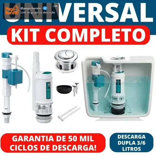 Kit Descarga Caixa Acoplada Reparo Completo Duplo Botão Mecanismo Universal Tipo Para Bacia Vaso Sanitário Louça Privada 3/6 Litros Superior Banheiro Casa Residencial Comercial Vmd Homecenter