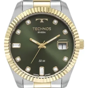 Relógio Technos Masculino Riviera Social Analógico Aço Cor da correia Misto Cor do bisel Dourado Cor do fundo Verde - Imagem 10