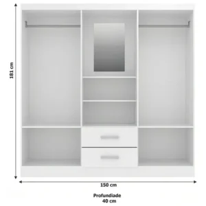 Guarda-roupa Casal Capelinha 4 Portas 2 Gavetas Com Espelho Cor Branco - Imagem 3