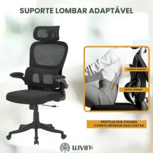 Cadeira Escritório Ergonômica Genebra B500 Luvinco Cor Preto Com Suporte Lombar Estofado Mesh - Imagem 8
