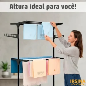 Varal Dobrável De Chão 3 Andares De Roupas Grande Com Rodinha Aba Lateral Retrátil Para Cabide Irsina - Imagem 6
