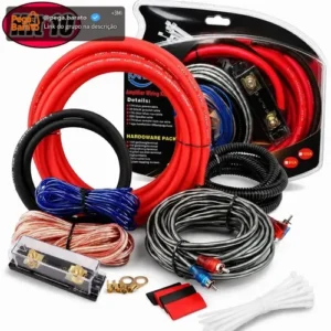 Kit Cabo Instalação Módulo Amplificador Som Automotivo 4 AWG Fusível 100A RCA 2 Canais Energia 5m 300W/400W RMS Subwoofer - Imagem 1