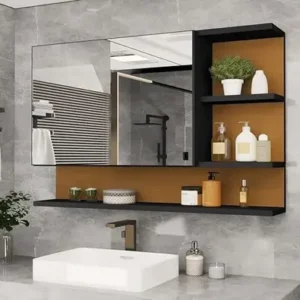 CASA JD MÓVEIS Espelheira Cleopatra armario para banheiro com espelheira de 60cm de largura 45cm de altura e 13cm de profundidade e móveis preto nature - Imagem 8
