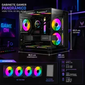 Gabinete Gamer Hayom Aquário Com 4 Cooler Fan Led Rgb - Imagem 3