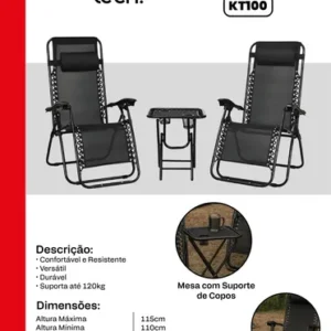 Kit Camping 2 Cadeiras Espreguiçadeira Reclinável + Mesinha - Imagem 3