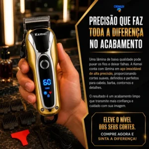 Maquina Cortar Cabelo Profissional Turbo Sem Fio Kemei-1990 - Imagem 3