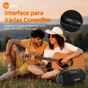 Caixa De Som Basike Ba-RAD207 80W Rádio FM Bluetooth 5.3 TWS RGB Bass Boost 9000mAh - Imagem 7