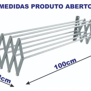 Varal Sanfonado 100cm Parede Retrátil FORT-X Alumínio Cinza 7 Varetas - Imagem 3