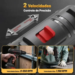 Parafusadeira E Furadeira Profissional 2 Baterias Sem Fio - Imagem 6