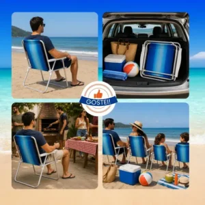Cadeira De Praia Dobrável Aço Azul Com Braço Leve Resistente Piscina Camping Churrasco Pescaria Gostei - Imagem 8