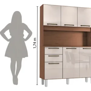 Armário de Cozinha Completa Pop Zanzini Nature/Off White 6 Portas 2 Gavetas - Imagem 7