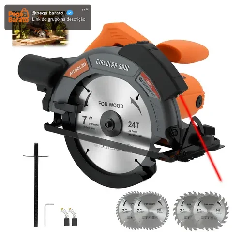 Serra Circular Elétrica 185mm 1650w Com Guia Laser Aitoolzo Laranja