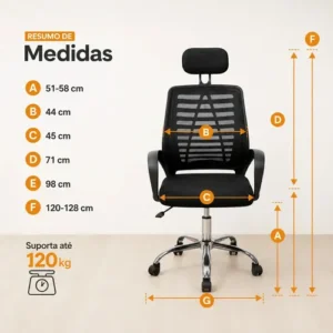 Cadeira de escritório Oficial Webshop Mesh Diretor ergonômica preta com estofado de malha - Imagem 11