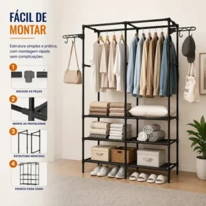 Closet Aberto IRSINA 2 Divisórias Preto com 6 Prateleiras Aço Inox - Imagem 10