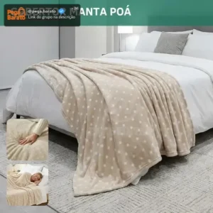Cobertor Casal Poá 2,00x1,80 Manta Luxo Toque Extra Macio Efeito Aveludado Sofá Cama Decoração Premium Cor Bege - Imagem 1