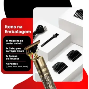 Maquina Maquininha De Barbear Cortar Cabelo Acabamento Dourada Potente Marca Kamufla - Imagem 5