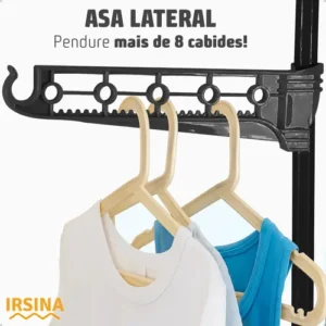 Varal Dobrável De Chão 3 Andares De Roupas Grande Com Rodinha Aba Lateral Retrátil Para Cabide Irsina - Imagem 3