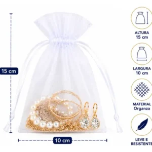 Kit 100 Saco Organza Tule 10x15 Saquinho Branco Lembrancinha - Imagem 4