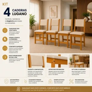 Kit 4 Cadeiras Estofadas Reforçadas Sala De Jantar Cor Bege - Imagem 7