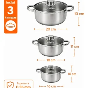 Jogo de Panelas Chef D Inox 3 Peças com Tampa de Vidro p/ Indução - Imagem 12
