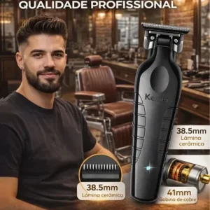 Máquina de Cortar Cabelo Acabamento Pezinho Barba Kemei KM-2299 Sem Fio Profissional Com Carregamento USB - Imagem 5
