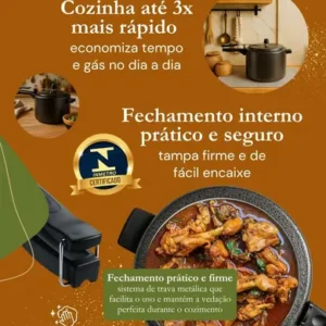 Panela de Pressão 10 litros Alumínio Preta Grande Reforçada Cozimento Rápido Econômica Fechamento Interno - Imagem 4