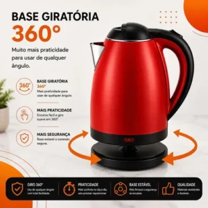 Chaleira Elétrica Inox Vermelha Hold On 1.8L, Com Desligamento Automático e Aquecimento Rápido - Imagem 5