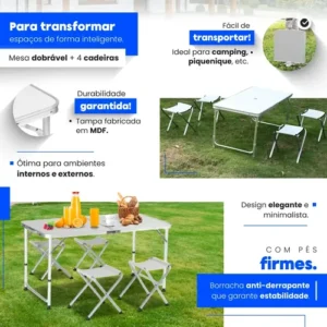 Mesa Dobrável Portátil Reforçada, Altura 120/90/60 Cm - Imagem 6