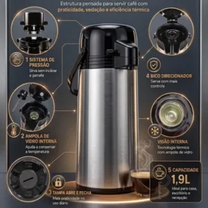 Garrafa Termica De Inox 1,9 Litros Café Ou Chimarrão Domero - Imagem 9