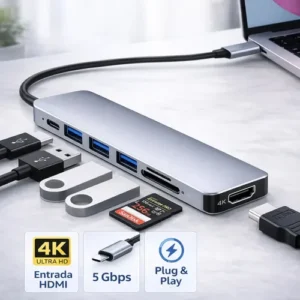 Hub Usb-c Hdmi 7x1 Cabo Adaptador Macbook iPad Computador Pc Notebook Tablet Air M1 M2 Dex 4k 7 Em 1 Chrome Technology - Imagem 5