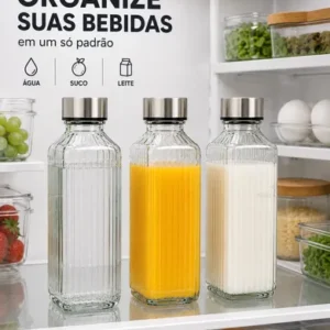 Kit 3 Garrafas Vidro Canelado Tampa Inox Geladeira Água - Imagem 11