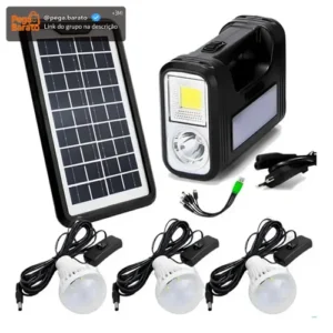 Kit Lanterna Bateria Solar Portatil Painel Led 3 Lampadas - Imagem 1