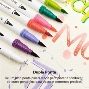 Kit 100 Cores Canetas Ponta Dupla Desenho Colorir Brush Pen - Imagem 5