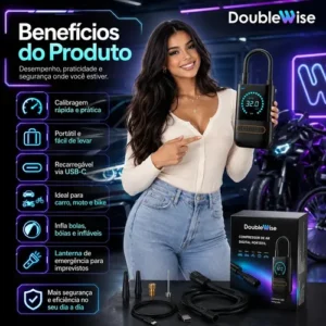 Compressor de Ar Portátil Digital Double Wise para Carro Moto Bike USB-C - Imagem 2