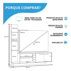 Rack com Painel para TV 55" Fellicci Móveis Havana Cinamomo/Grafite 2 Portas - Imagem 5