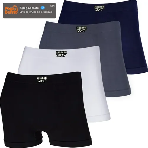 Kit 4 Cuecas Boxer Reebok Algodão Sem Costura Box Premium