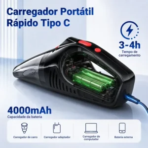 Aspirador De Pó Portátil Carro Sem Fio Com Led Alta Potência - Imagem 6