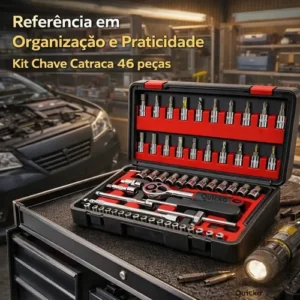 Kit Chaves Ferramentas Jogo Fenda Philips Catraca Soquete Allen 46 Peças Com Maleta Completa Manual Ideal Mecânico Manutenção Casa Carro Profissional Resistente Portátil Compacto Quicko Vermelho - Imagem 7