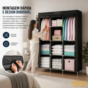 Guarda Roupa Dobrável Organizador Colmeia Preto 8 Prateleiras IRSINA - Imagem 10